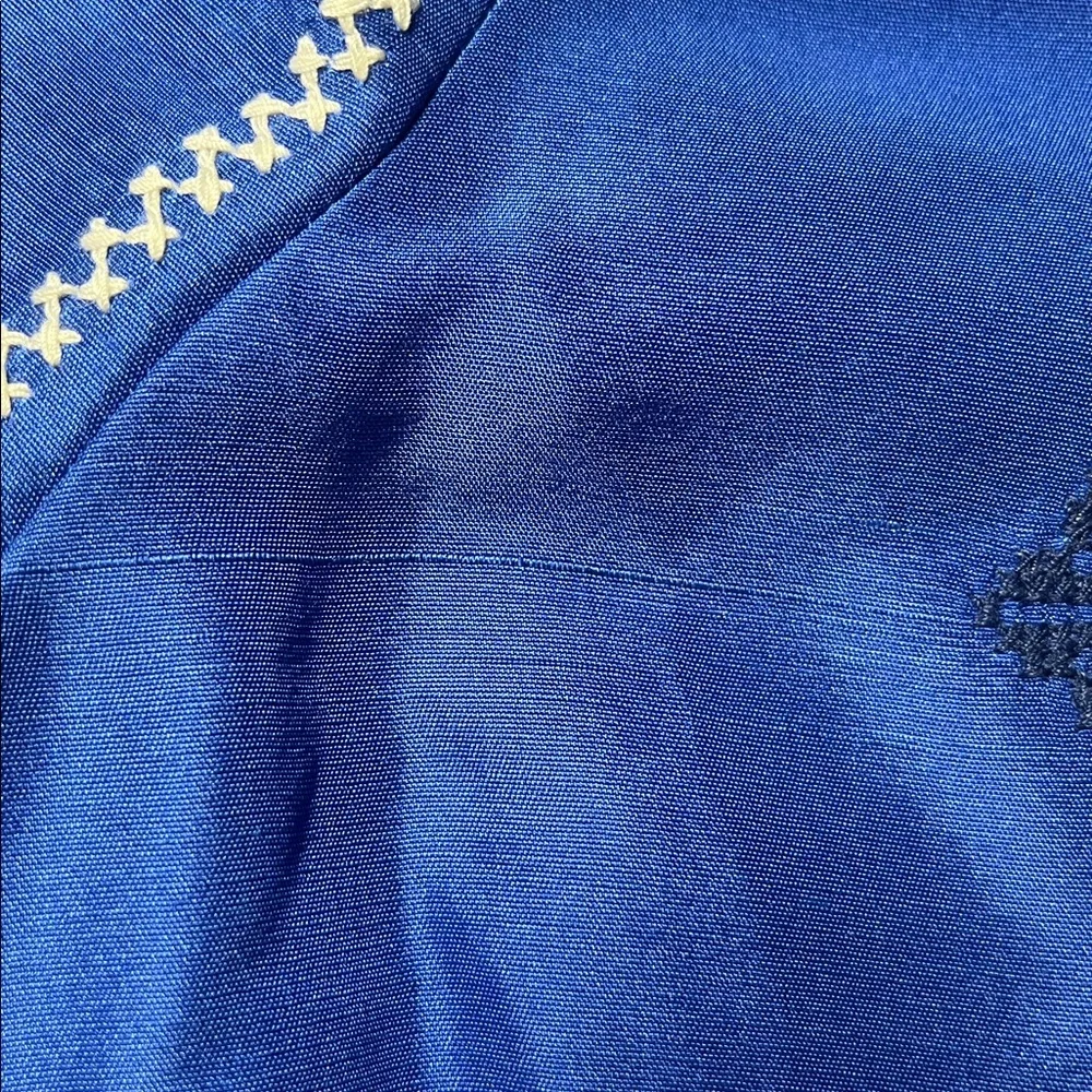 Tory Burch Royal Blue Silk Bohemian Embroidered Blouse Size 8